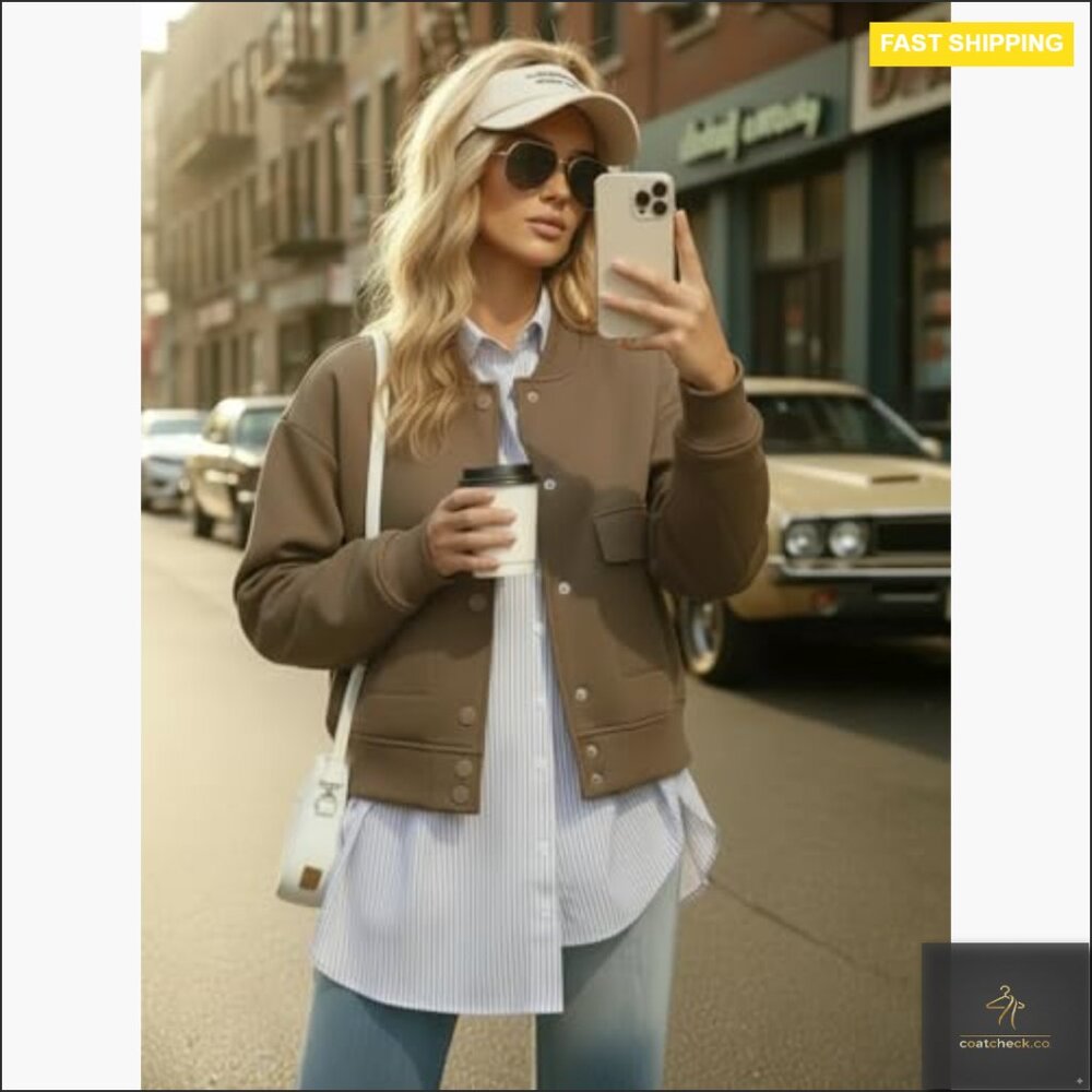 Cropped Bomber Jacket With Pockets, Button Down C… - image 3